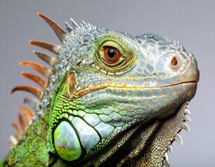 Fototapeta premium Vibrant Green Iguana Head Close-up Portrait