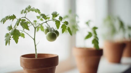 Window gardening as a city hobby, growing herbs or vegetables at home on a windowsill in a pot or mini greenhouse, homemade farm, generated by AI