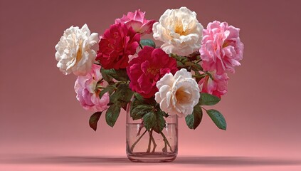 Obraz premium Vibrant rose bouquet in clear vase