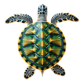 Green Sea Turtle Shell with Sunburst Pattern, Glossy 3D Realism Illustration on Transparent Background