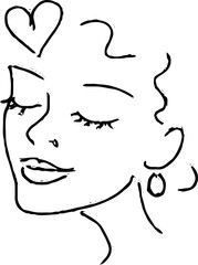 Minimalist line art portrait of female face with heart element for aesthetic design