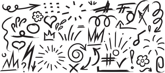 Abstract doodle set, sketch symbols pack, hand drawn abstract icons, random doodle clipart, cartoon doodle art, doodle background sketch, abstract vector doodles, doodle creative set, minimal abstract