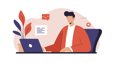 Focused professional working on a laptop, depicting modern business, remote work, online communication, and digital lifestyle concepts.