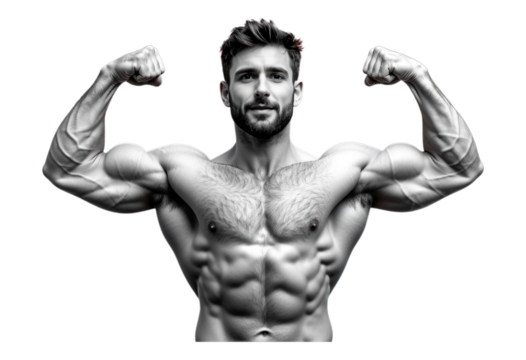 Muscular Man Fist Pumping on Transparent Background, Black and White 3D Realism Asset - Powered by Adobe