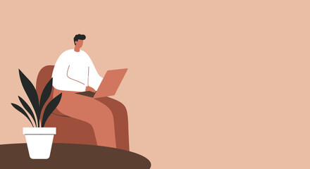 Person working remotely on laptop at home, emphasizing freelance, online education, and flexible work. Ideal for lifestyle, business, and technology concepts.