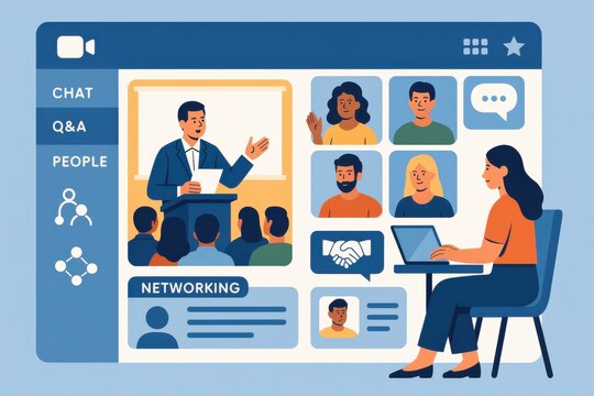 Online meeting interface showing a presenter and attendees, creating a virtual collaboration