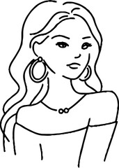 Minimalist line art portrait of a woman with earrings for aesthetic design