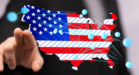 American flag map with digital network connections.  Perfect for tech, business, and USA-related projects.