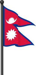 Waving Nepal flag on transparent background. Vector Nepal flag on flagpole for travel marketing, diplomatic materials and cultural events
