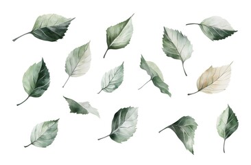 Obraz premium A simple illustration of green leaves falling in the wind, 