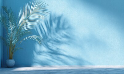 Light blue room with palm shadows
