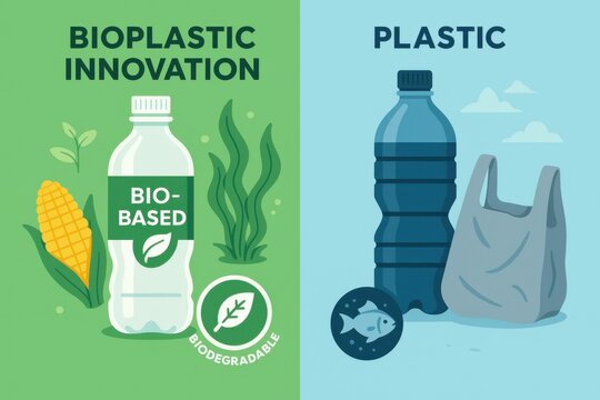 Illustrative Comparison of Bioplastic Innovation and Conventional Plastic Impact on the Environment