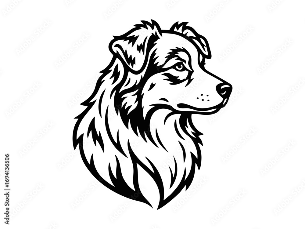 Canvas Prints vector isolated one single aussie australian shepherd dog head portrait front view black and white b