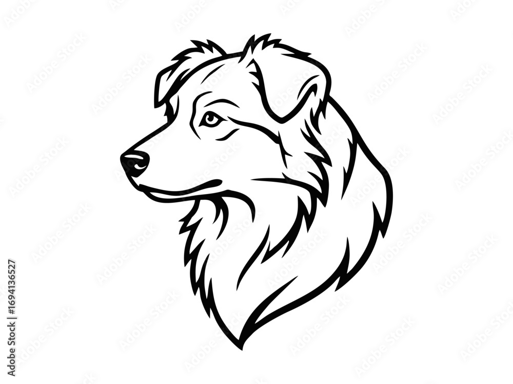Canvas Prints vector isolated one single aussie australian shepherd dog head portrait front view black and white b