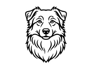 Fototapeta premium Vector isolated one single Aussie Australian Shepherd dog head portrait front view black and white bw two colors silhouette. Template for laser engraving for pet ID tag or stencil, print for t shirt
