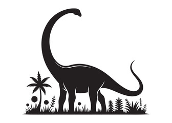 brachiosaurus logo silhouette vector, brontosaurus silhouette vector logo illustration, silhouette of a brachiosaurus dinosaur, animal wildlife brontosaurus logo silhouettes vector on white background © Adobe design