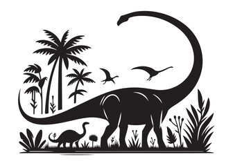 brachiosaurus logo silhouette vector, brontosaurus silhouette vector logo illustration, silhouette of a brachiosaurus dinosaur, animal wildlife brontosaurus logo silhouettes vector on white background © Adobe design