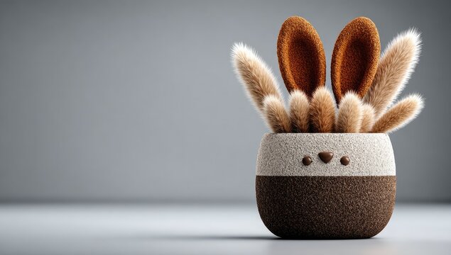 Fluffy rabbit ears in a pot.  Cute, spring design