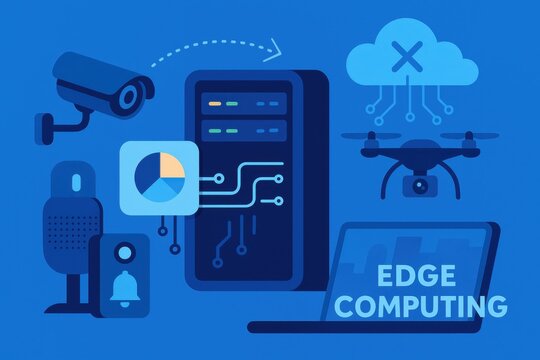 Illustrative representation of edge computing technology with security and data analysis concept - Powered by Adobe