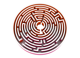 Spiral Maze in Neon Coral, 3D Realism Design Element with Transparent Background