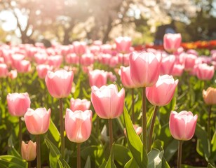 Pink tulips in sunlight
