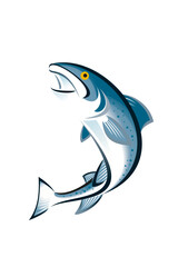 Salmon jumping high into the air