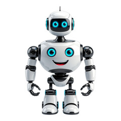 Naklejka premium White Glossy Robot with Blue Eyes on Transparent Background, 3D Realism Design Element