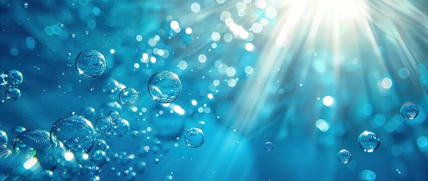 Underwater Sunlight Bubbles. It shows blue underwater scenes with bubbles and sunlight, ideal for aquatic ads, spa visuals, or ocean - themed designs.