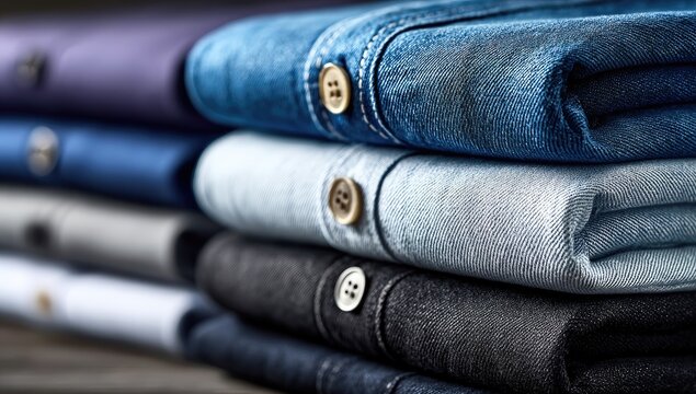 Stacked denim and shirts