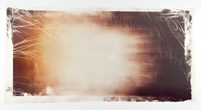 A Polaroid photograph of an aged and worn film negative with a white border, with a large white space in the middle. 