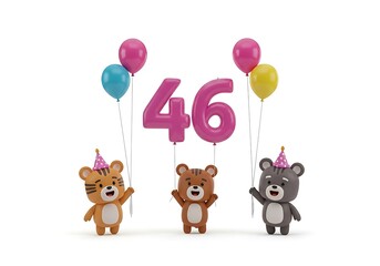Cartoon animals with balloons 46th birthday