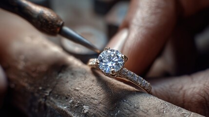 Close-Up View of Artisan's Hand Crafting Elegant Diamond Ring