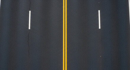 Vibrant asphalt road surface with clear yellow double lines and white lane markers, perfect for transport themes.