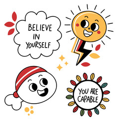 Happy face positive affirmations concept design