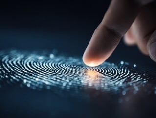 User uses fingerprint for log in for privacy and security of personal data. Cyber security protects business transactions from online cyberattacks