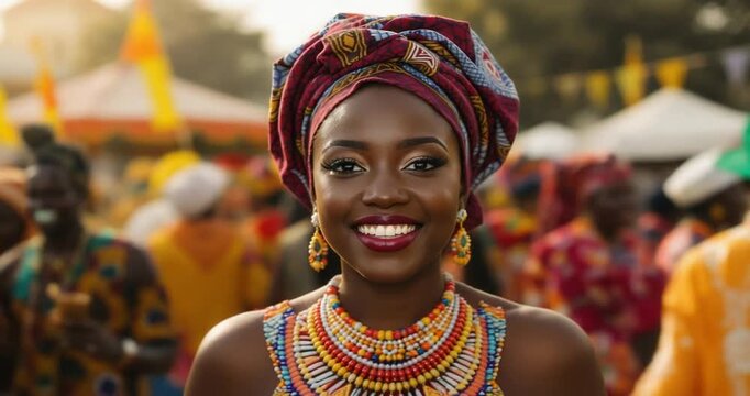 Beautiful African Woman Celebrating World Heritage Day with Joy and Pride
