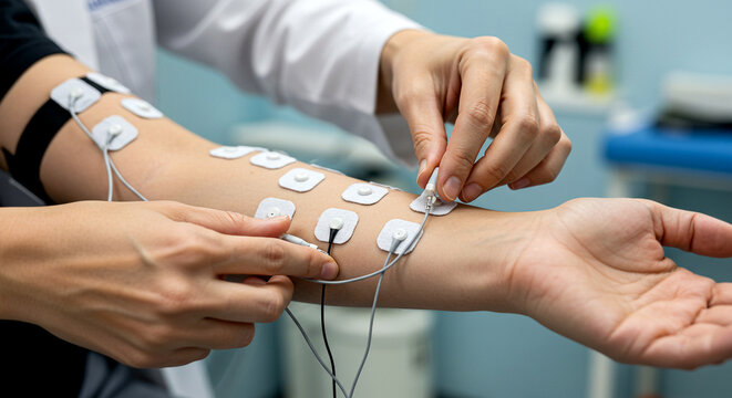 Electrode Pad Setup on Forearm for EMG or Physical Therapy Procedure