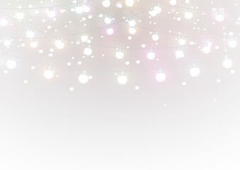 Festive winter holiday background with xmas garland lights, glowing bulbs and bright illumination in seasonal decoration png.