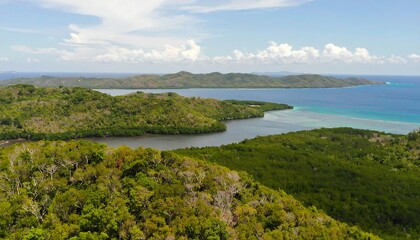 Obraz premium Aerial view of lush green tropical islands in Palawan, Philippines seascape