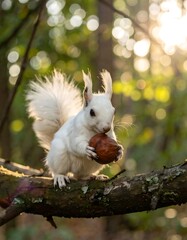 White Squirrel Eating Acorn Forest