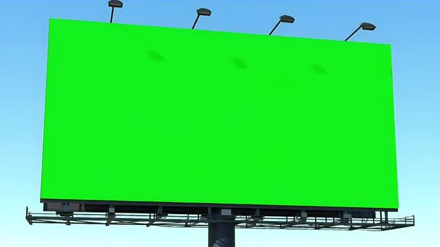 Large Outdoor Advertising Billboard with Green Screen for Custom Content Against Blue Sky, Blank Chroma Key Mockup Display