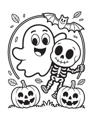 Cute Halloween Coloring Book Pages For Kids,  Vectors Illustration, Line Art, Black & White Designs, Bold-Easy, A4 Size 8.5x11