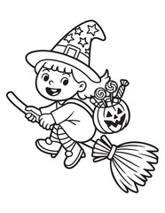 Cute Halloween Coloring Book Pages For Kids,  Vectors Illustration, Line Art, Black & White Designs, Bold-Easy, A4 Size 8.5x11