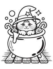 Cute Halloween Coloring Book Pages For Kids,  Vectors Illustration, Line Art, Black & White Designs, Bold-Easy, A4 Size 8.5x11