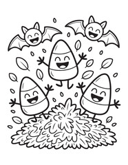 Cute Halloween Coloring Book Pages For Kids,  Vectors Illustration, Line Art, Black & White Designs, Bold-Easy, A4 Size 8.5x11