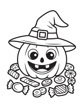 pumpkin wearing witch hat with candy clip art preview