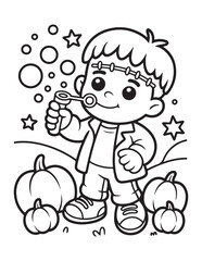 Cute Halloween Coloring Book Pages For Kids,  Vectors Illustration, Line Art, Black & White Designs, Bold-Easy, A4 Size 8.5x11