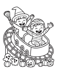 Cute Halloween Coloring Book Pages For Kids,  Vectors Illustration, Line Art, Black & White Designs, Bold-Easy, A4 Size 8.5x11