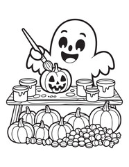 Cute Halloween Coloring Book Pages For Kids,  Vectors Illustration, Line Art, Black & White Designs, Bold-Easy, A4 Size 8.5x11