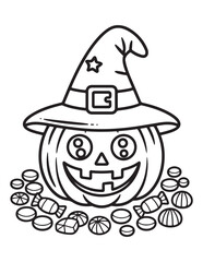 Cute Halloween Coloring Book Pages For Kids,  Vectors Illustration, Line Art, Black & White Designs, Bold-Easy, A4 Size 8.5x11